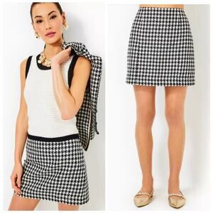 NWT Lilly Pulitzer Kels Mini Skirt Noir Houndstooth Sequin Boucle Size 8 $138